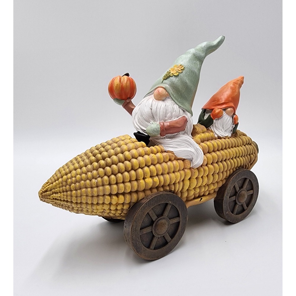 Gnome Statue Corn Car and Fall Gnome Statue with Pumpkin Thanksgiving‎ Decor